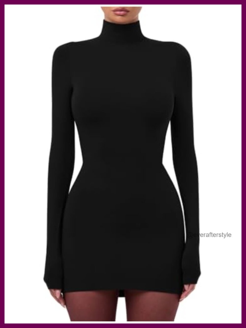 High Neck Long Sleeve Bodycon Mini Dress Stretchy Club Night Out